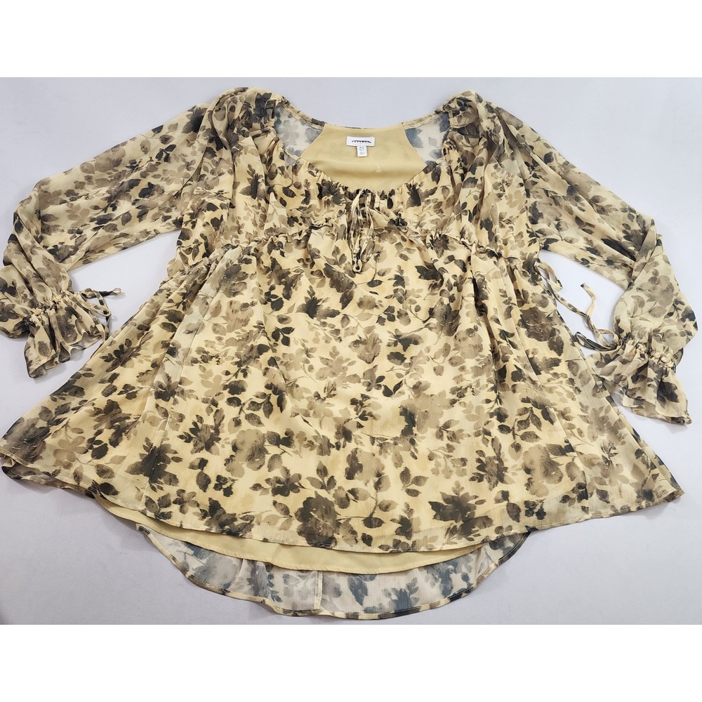 Topshop Womens Beige Floral Blouse Top US 6 UK 10 Yellow Flower 126355469